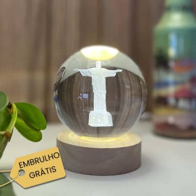 Luminária de Mesa Cristo Redentor 3D LED bola 7 Maravilhas do Mundo Moderno (Médio)