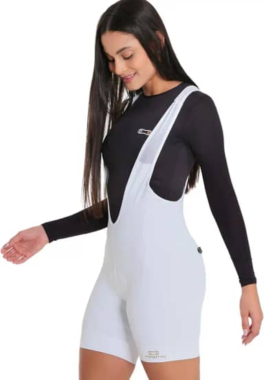 Bretelle de Ciclismo Feminino Márcio May Sport Branco/Dourado