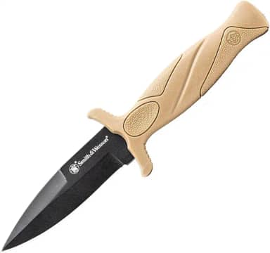 Smith & Wesson Faca de bota SS de alto carbono FDE 15,8 cm com lâmina de borda única de 7 cm e cabo emborrachado para sobrevivência ao ar livre, acampamento e EDC