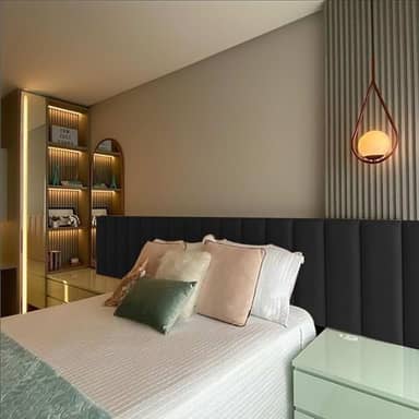 Cabeceiras Estofada Modular Cama Casal King e Super King Painel 2,00mX60cm Módulos Adesivos (Preta)