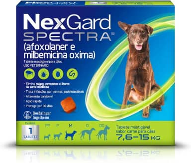 NexGard Spectra Antipulgas e Carrapatos e Vermífugo para Cães de 7,6 a 15kg - 1 tablete