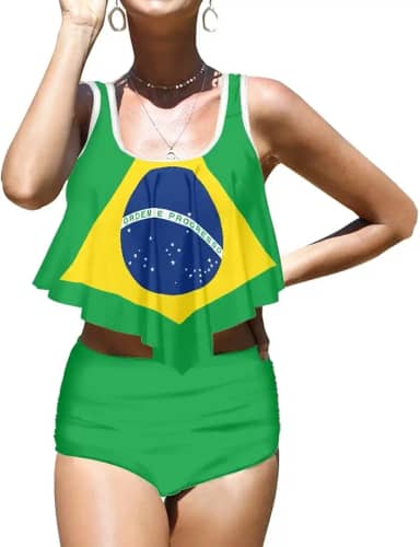 Biquíni feminino de cintura alta com controle de barriga de cogumelo, roupa de banho de duas peças (P-2GG)