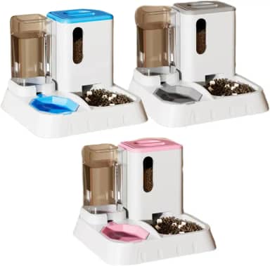 Comedouro e Bebedouro Duplo Dispenser Automático 1,3L e 1,2kg para Pet Cães e Gatos (Azul)