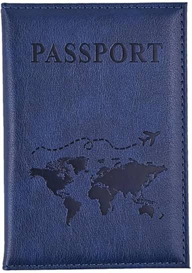 Capa para cartão de couro PU unissex nova moda simples capa de passaporte mundo fino para viagem porta-passaporte carteira presente, Azul escuro, Moderno