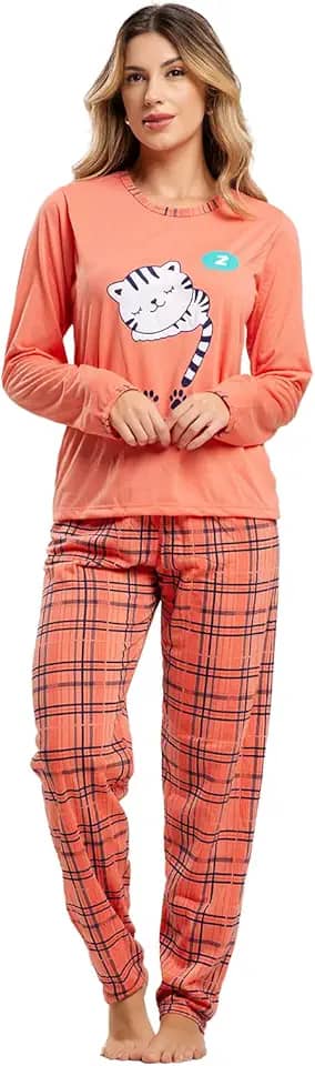 Pijama Longo Feminino de Inverno Confortável Blusa e Calça Noites Frias