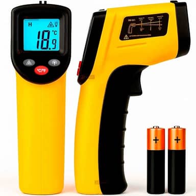 Termometro Digital Industrial e Culinario Infravermelho com Mira a Laser para Comida Fritura Assados -50°C A 400°C, Qualidade e Robustez, Medição Precisa e Rapida + Bateria Inclusa