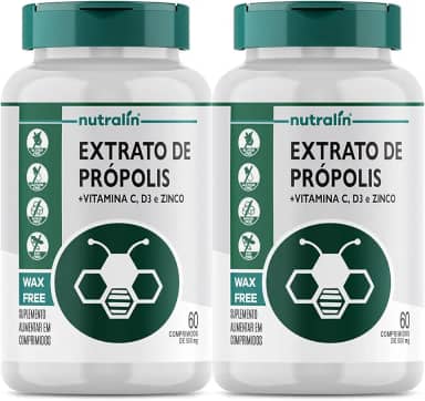 Combo 2 Extrato De Propolis Puro Vitamina C + D + Zinco 60 Nutralin
