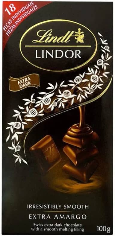 Chocolate Lindt Lindor, Extra Amargo, Barra de 100g