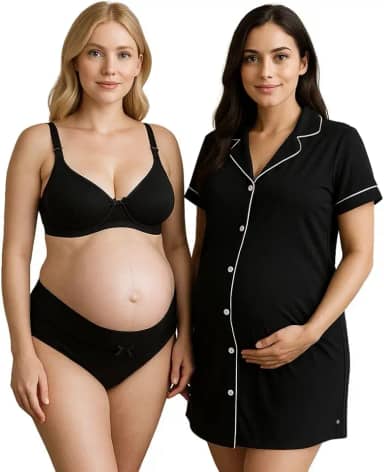 Camisola Blogueira com Botões, Sutiã Amamentação e Calcinha Pós Parto Thamires