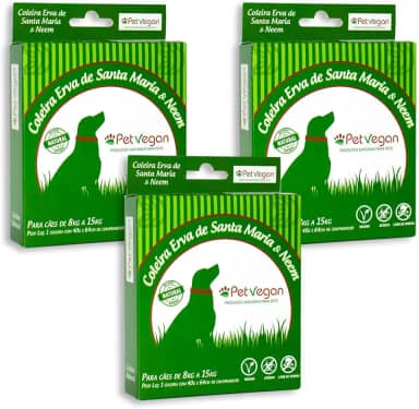 Kit 3 Coleira PetVegan Antipulgas Anticarrapatos Para Cães 8 a 15kg Vegana e Segura