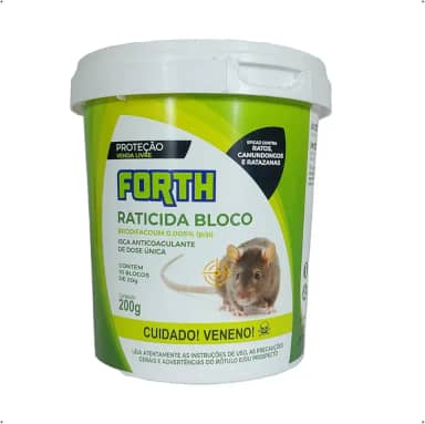 Forth Raticida Bloco, Isca, Brodifacoum, Dose Única, Contra Ratos Marrons, Ratazanas e Camundongos, 200g
