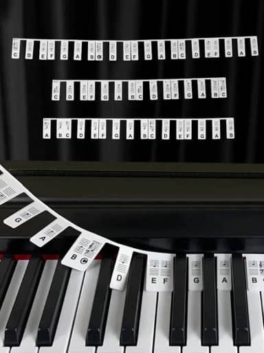 Etiquetas de notas de teclado de piano, guia de adesivos de teclado de piano de silicone para iniciantes, 88 teclas tamanho completo, sem necessidade de adesivos, reutilizáveis (preto)