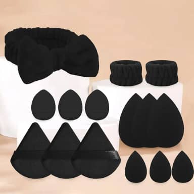 Conjunto de esponja de maquiagem com 15 peças, ferramentas cosméticas, corretivo, pó, esponjas, kit de pulseira para lavar o rosto