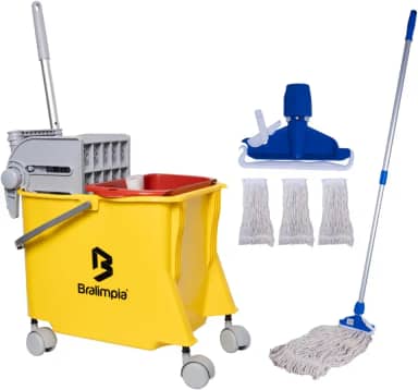 Conjunto Balde Doblo 20flex Mais 3 Esfregão C/Cabo 1,40cm