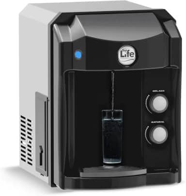 Purificador de Água Refrigerado Top Life HE OXI Preto com Ozônio, Filtro Alcalino pH Elevado e Compressor (220)