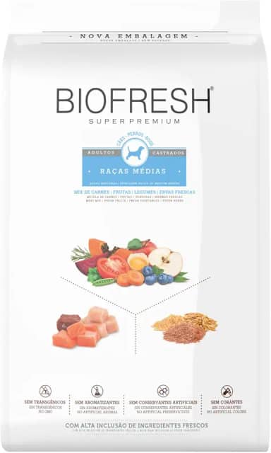 Ração Seca Biofresh Mix de Carne, Frutas, Legumes e Ervas Frescas Cães Castrados de Raças Médias 10,1kg