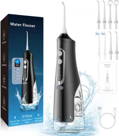 Oral Irrigator, Limpeza de Dentes Sem fio 4 Modos Irrigador Oral 310ML Portátil e Recarregável Cabo USB C IPX7 à Prova d'água limpador de Irrigação de fio Dental para Viagens para Casa, Preto