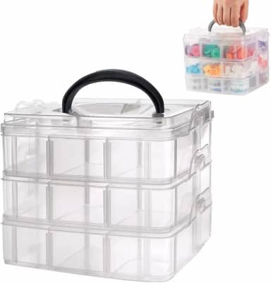 Caixa Organizadora Plástica Modular 3 Andares Costura Pérolas Bobinas Botões