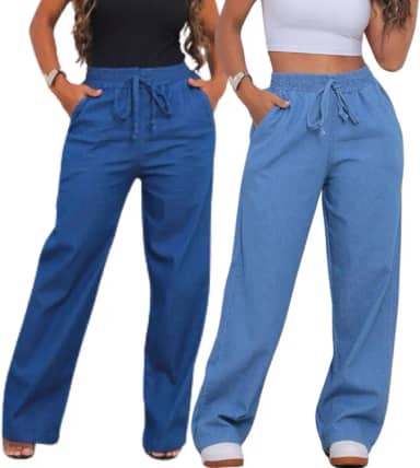Kit 2 Calças Jeans Pantalona Com Elástico Na Cintura Rzi