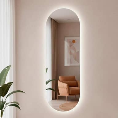 Espelho Orgânico Pílula 150x50 com Led Grande de Parede Decorativo para Sala Quarto Banheiro (Led Quente)