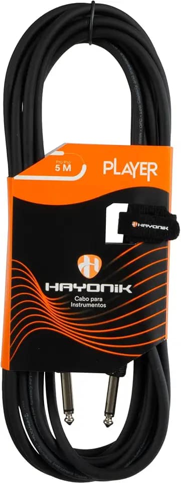 HAYONIK, Cabo Para Instrumentos, P10 x P10, 5m, PVC 6,00mm, OFHC, Plugues Injetados, Preto