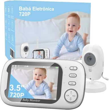 Babá Eletrônica, 3.5' Bebê Câmera Monitor Vídeo, Microfone Embutido nos 2 Lados, Visão nocturna,Temperatura Ambiente，Detecção de Som VOX, Canção de Ninar, Actualizado e melhor do que VB603