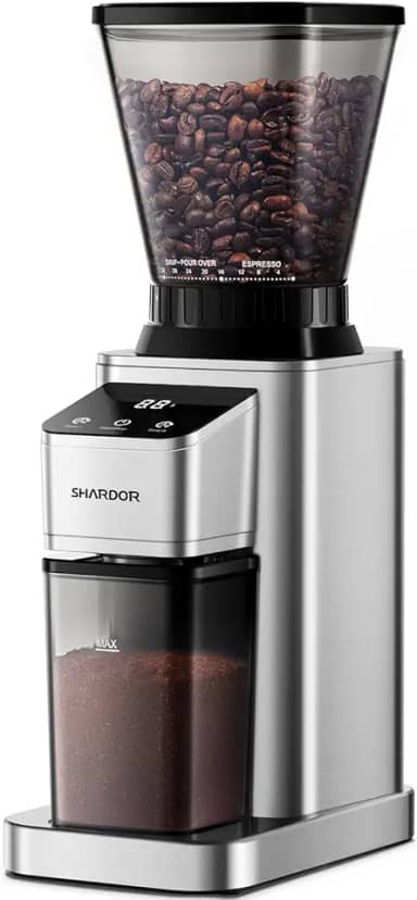 SHARDOR Moedor De Café Cônico Profissional, Grãos Com 48 Níveis Moagem Para Expresso, Coador E Prensa Francesa, Tecnologia Antiestática Aprimorada, Temporizador Precisão, Aço Inoxidável