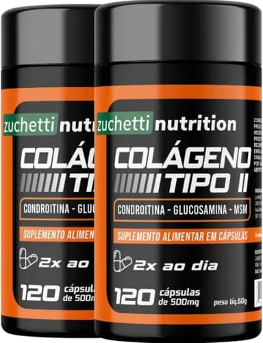 Kit 2 Pote Colágeno Tipo 2 Condroitina e Glucosamina Msm 240 Cápsulas 500mg Zuchetti nutrition