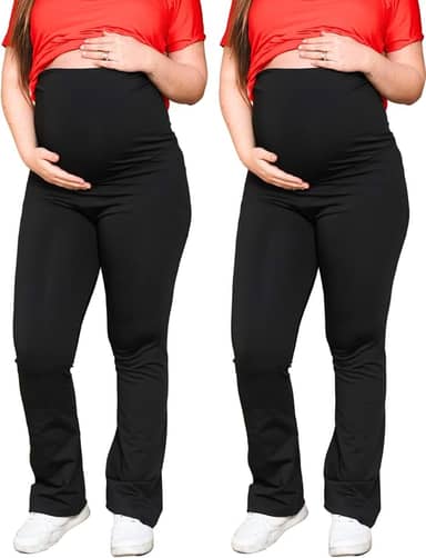 Kit 2 legging gestante flare calça grávida boca larga longa suporte barriga suplex boca de sino bailarina alto conforto