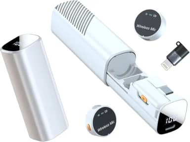 microfone de Lapela Sem Fio, Com Estojo Recarregável, Cancelamento de Ruído, 50m Alcance, 30h Bateria, Compatível com iPhone, Celular (Type-C/Lightning), para Gravação, Live e Reuniões (Branco)