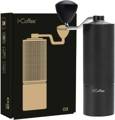 Moedor de Café Compacto Manual, Inox Preto, Ajuste de Moagem e Capacidade de 20g