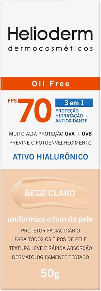 Protetor Facial Diário Helioderm Oil Free FPS 70 Bege Claro