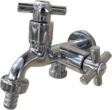 Torneira Tanque e Maquina de lavar Roupa Dupla Saída Parede em ABS Cromada Brilhante