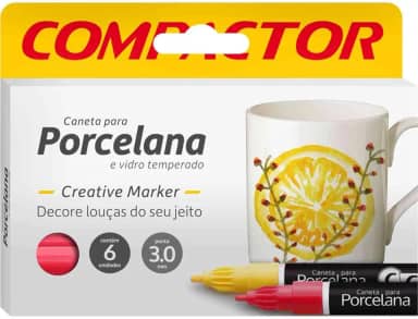 Marcador de Porcelana, Compactor, Creative, Vermelho, Caixa com 6