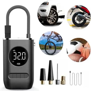 Compressor de Ar Portátil e Digital, Bomba De Ar para Carro Moto Bicicleta Bola Inflável, Com Led, Carregamento via USB