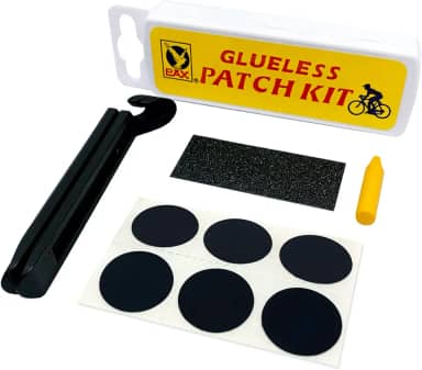 PAX Kit de remendo de reparo sem cola para pneu de bicicleta sem cola, 2 peças de alavanca de pneu de nylon, papel areia, 1 caneta marcadora, 1 peça de exposição em caixa de armazenamento portátil