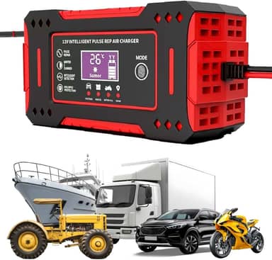 Carregador Bateria Automotivo 12v 6Amp Até 100 Amperes Para Carro, Moto, Caminhão, Caminhões, Motocicletas, Barcos, Trailers, Veículos