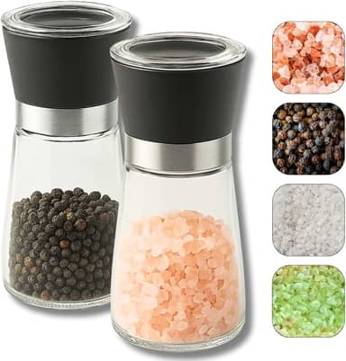 Kit 2 Moedores De Temperos Sal Grosso Pimenta Do Reino Vidro Com Tampa Preto KOALAECOM®