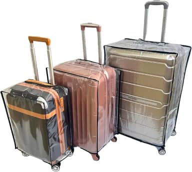 Kit 3 Capas Protetoras para Mala de Viagem P 20" M 24" G 28" em PVC Transparente com Fecho de Contato – Resistente para Bagagem de Bordo e Despacho (Preto)