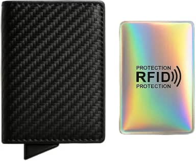Carteira Anti Furto RFID Pop Up Slim Masculina com Bloqueio de Aproximação NFC Ejetora de Cartões Porta Notas Compacta Design Premium com Porta Cartão RFID Extra para Proteção de Dados