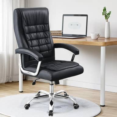 Cadeira de Escritório Giratória com Encosto Alto, Apoio Lombar, Assento Reclinável e Almofadas Grossas - Suporta 200kg (Preto)