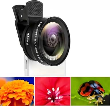 Kit de lentes 2 em 1 para celular - macro 15x e lente grande-angular 0,45x para iPhone, Samsung e smartphones Android (preto)