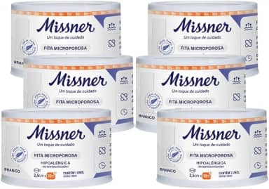 Fita Microporosa Hipoalérgica Branca 2,5 cm x 10 m (MISSNER) - KIT COM 6 UNIDADES