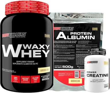 Kit Waxy Whey Baunilha 900g + Albumina Baunilha 500g + Power Creatina 100g - Bodybuilders
