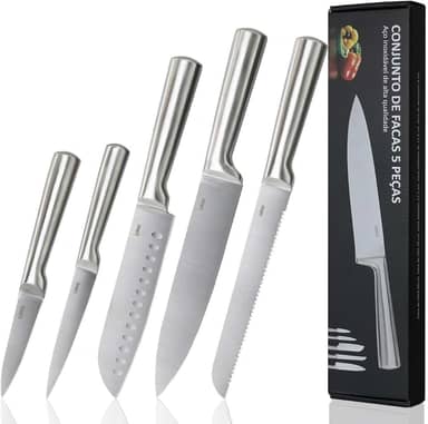 LUMAI Original Conjunto de 5 Facas Grandes de Cozinha Zurich Robusto em Aço Inoxidável 3CR13 com Lâminas Inteiriças – Forja Prolongada para Robustez, Anti ferrugem, Ultra Afiadas e Precisão Suíça