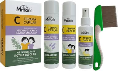 Kit Shampoo Piolhos e Lendeas Conidicionador Verde de Ferro Com Cabo M MariS Rotina Escolar Spray Capilar Solta Lendia