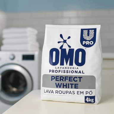 OMO Lavanderia Profissional Perfect White, Sabão em Pó para Roupas Brancas, Fórmula Superconcentrada, 4kg, Rende 93 Lavagens, com Tecnologia Advanced Whitening
