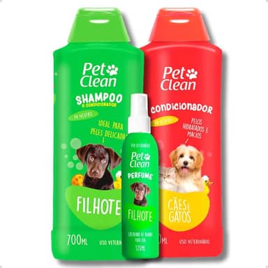 Kit Banho Pet Shop Shampoo Filhotes 700ml + Creme Condicionador 700ml + Perfume Filhote120ml Pet Clean