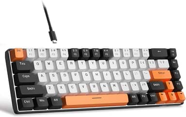 Teclado mecânico portátil de jogos 60% MageGee MK-Box, retroiluminação de LED, compacto, 68 teclas, mini, com fio, switch vermelho, para escritório, Windows, laptop, PC, Mac, branco/preto