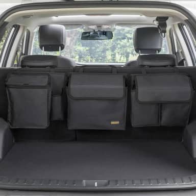 Organizador de porta-malas e banco traseiro de luxo para SUVs e RVs de tamanho médio ou grande, módulos de armazenamento destacáveis com cooler embutido, patente pendente